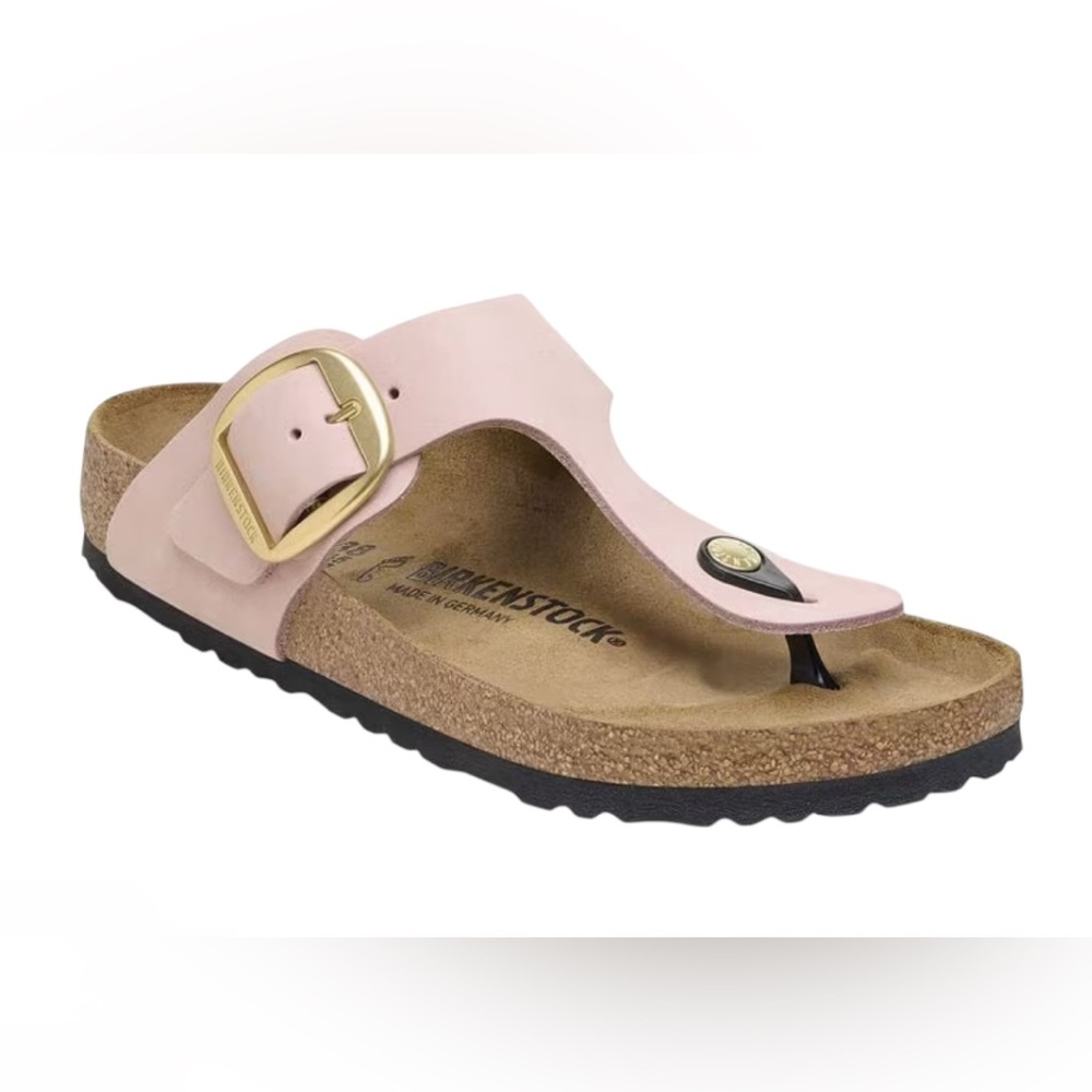 Birkenstock Pink Sandals with Gold Buckle